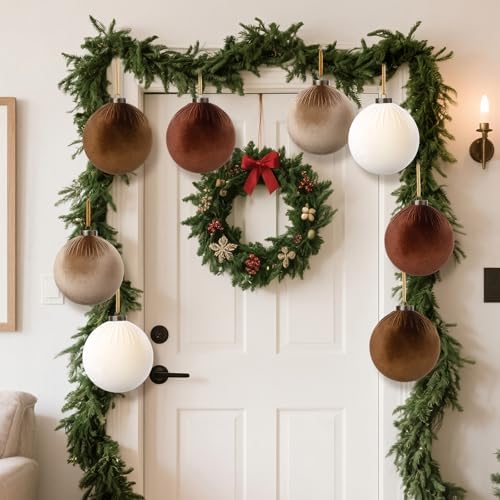 Liliful 12 Pcs Extra Large Velvet Christmas Balls Velvet Ornaments for Christmas Tree Flocked Shatterproof Xmas Tree Balls Bulk for Holiday Party Xmas Trees Hanging Decorations(4 Inch,Brown)