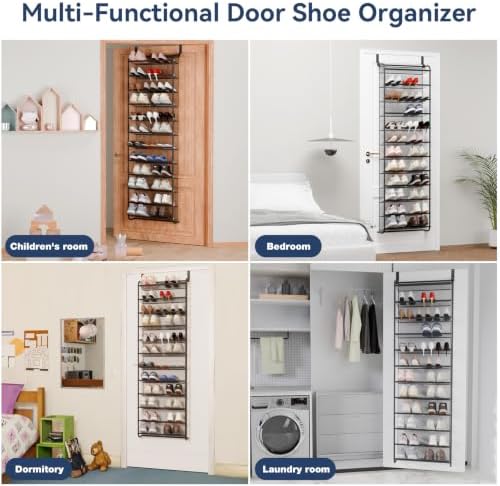 Whitmor 36 Pair Over the Door Shoe Rack,12 Tier Hanging Shoe Organizer with Metal Frame & Mesh Shelves, Heavy Duty Shoe Storage Holder for Door, 74" H x 21.7" W x 7.5" D, Gunmetal Gray