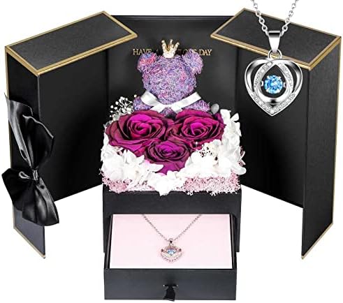 ADDWel Preserved Purple Rose Gift Box with 925 Sterling Silver Necklace