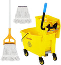 35 Qt Commercial Mop Bucket with Side Press Wringer on Wheels, Mop and Bucket Set, Add One Industrial Mop and One Mop Head Replacement