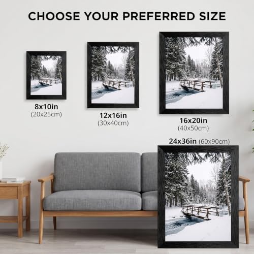 Framed Winter Bridge Canvas Wall Art, Rustic, Black Frame Inch 12x16
