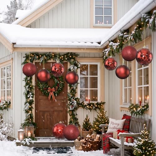 Yerliker 8 Pack 6 Inch Large Christmas Ornament Hanging Balls, Red
