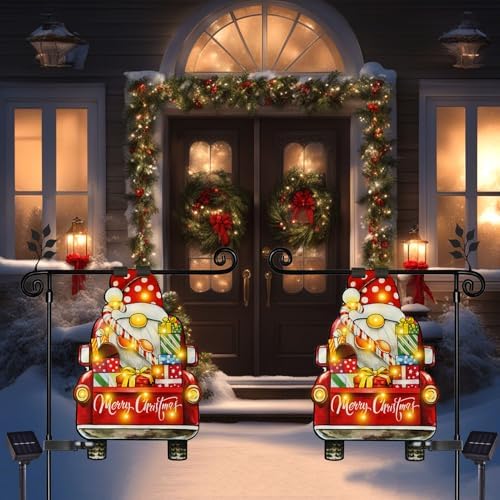 12x18 Lighted Christmas Dwarf Garden Flag, 8 Modes Solar LED