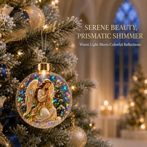 Lighted Praying Angel Christmas Ornament with Prismatic Sparkle, 3.15 Inch