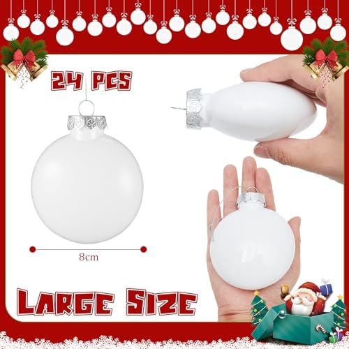 Zubebe 24 Pcs 3.15 Inch Blank White DIY Christmas Ball Ornaments for Craft