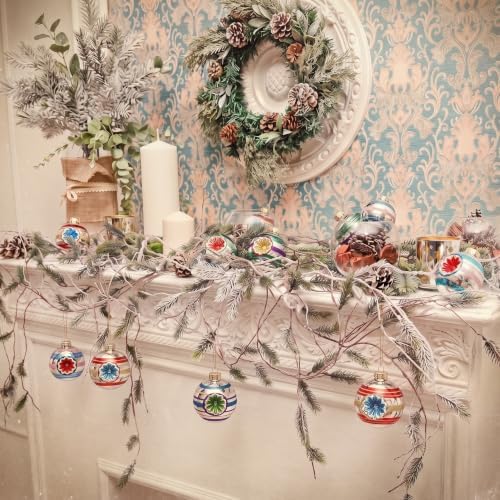 9 Pcs Christmas Vintage Glass Reflector Ornament,Retro