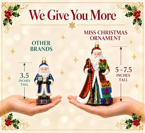 Miss Christmas 2026 Collection Santa Claus Blown Glass Christmas Tree Ornament (Hollyberry Santa)