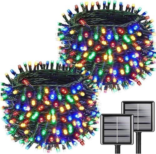 KAQ 2pack 200LED Solar String Lights Outdoor Waterproof Multicolor