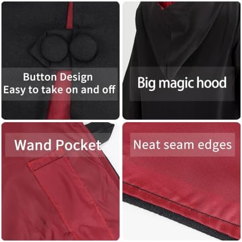 Unisex Wizard Robe, Cosplay Halloween Costume Set with Wand, Glasses, Scarf and Tie
