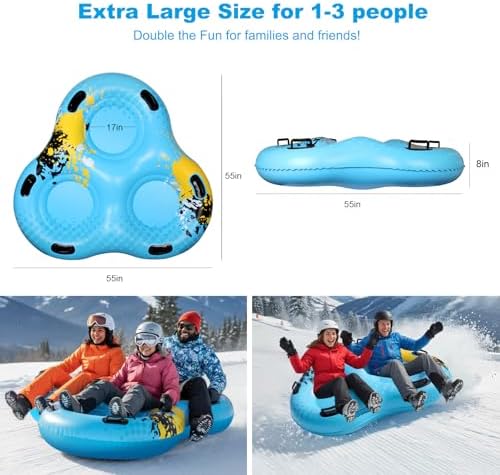 3-Seat Snow Tube Sled, 55" Inflatable Heavy Duty Snow Sled for Adults, Thickened Bottom Snow Tubes with 6 Reinforced Handles, Winter Outdoor Family Christmas for Sledding Gifts