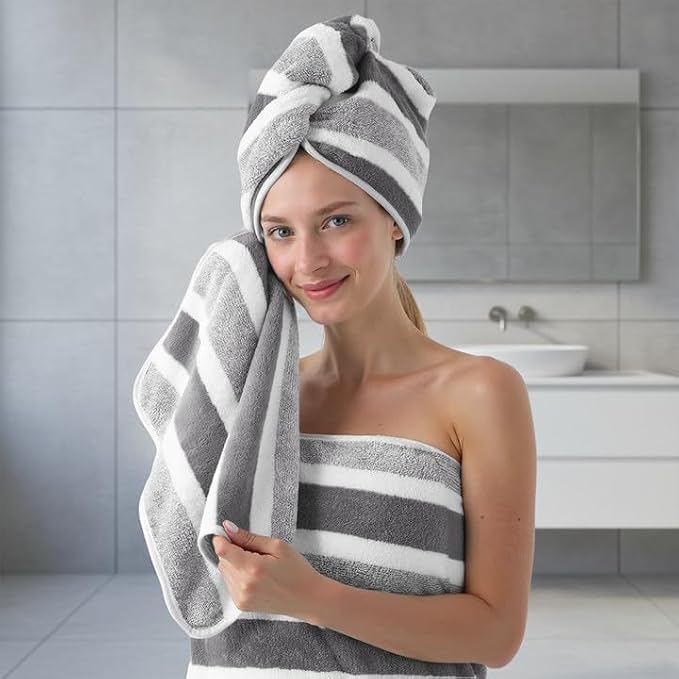 REDKISS 6-Piece Microfiber Bath Towel Set, Ultra Soft, Highly Absorbent & Quick Dry, 35x70 Inch Oversized, Gray Towels for Bathroom, Spa, Gym, 2 Bath 2 Hand 2 Washcloths