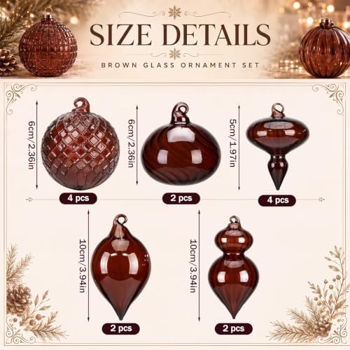 Hungdao 14pcs Vintage Christmas Ornaments Retro Glass Balls, Brown