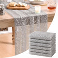 Artoid Mode 6PC Grey Gold Gauze Table Runner 120 Inch 10FT, Glitter Metallic Foil Sheer Dining Wedding Anniversary Holiday Birthday Table Decor for Home Party