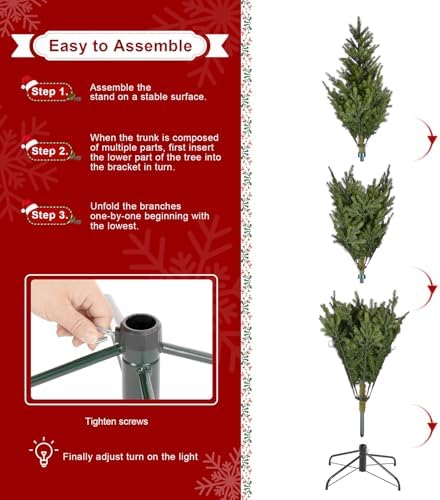 Glitzhome Prelit Christmas Tree, 7.5ft Green Full Christmas Tree Vibrant Evergreen Fir with 1,600 Warm White/Multi-Color Lights, 9 Function w/Foot Pedal and Remote Control,Easy Assembly