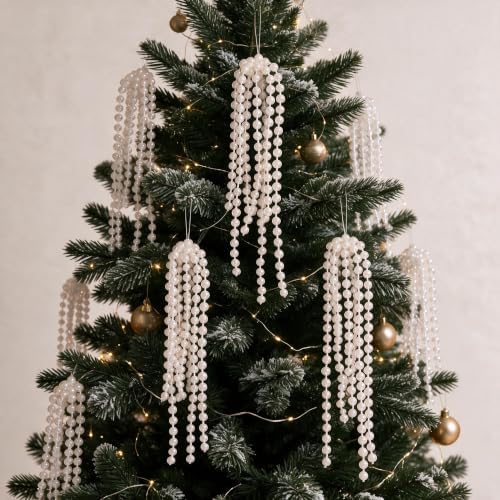 DIYDEC 18PCS Pearl Christmas Tree Ornaments 6in Hanging Tassel Decor