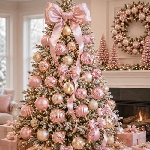 Lunmon 64 Pcs Blush Pink Champagne Gold Christmas Ornaments Xmas Bulbs