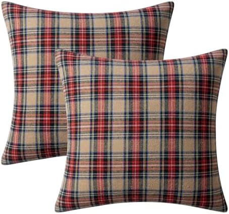 MIULEE Fall Plaid Pillow Covers Scottish Tartan 18x18 Khaki