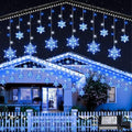 Christmas Snowflake Lights Outdoor, 17.22ft 264 LED Snowflake Icicle Lights with 22 Drops, 8 Modes connectable Plug In Christmas Light Waterproof for Eaves, Garden, Indoor & Outdoor Decor (Blue)