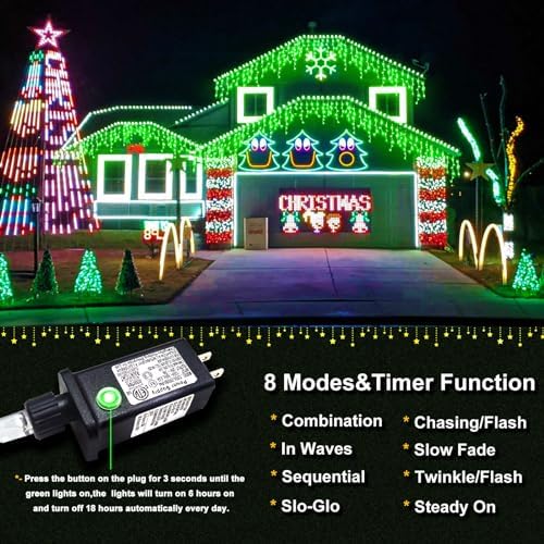 66ft 640 LED Green Christmas Lights Outdoor Indoor, Dripping Icicle Lights for Outside with 75 Drops 8 Modes Connectable Plug in Waterproof Timer for Holiday Wedding Party Indoor Decorations