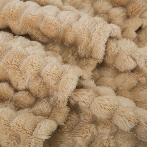 Puncuntex Beige Throw Blanket 90"×90" inches Fuzzy 3D Jacquard Decorative