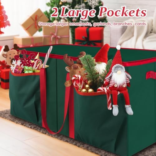 SeasonBliss Christmas Ornament Storage Box, Large Holds 128 Balls, Green