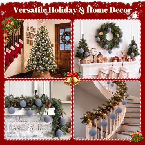 TOWPONICS 3.15 Inch Blue Velvet Christmas Tree Ornaments Balls, 15 Pcs
