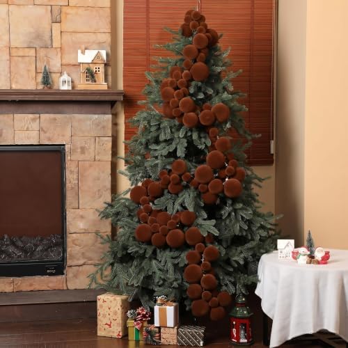 Thiccywoov 9 ft Velvet Christmas Ball Garland Ornament, Brown