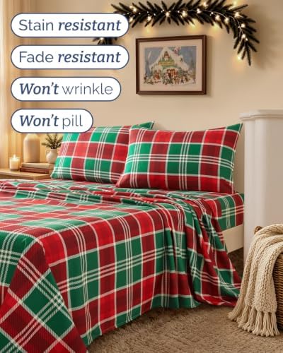 Christmas Sheet Set, Highland Tartan, Holiday Xmas Bedding Set - Cal King