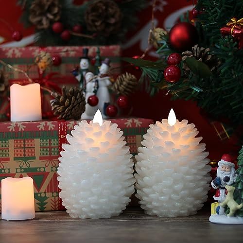Wondise Pine Cone Flameless Flickering Candles with Remote and Timer