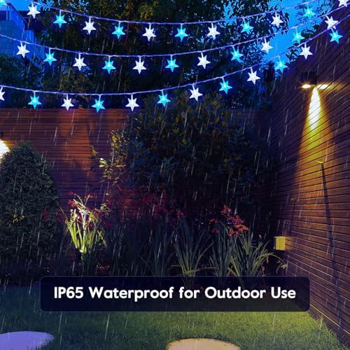Star String Lights Plug in - 33 ft 100 LED Star Fairy String Lights with Remote and Timer, 8 Modes Waterproof for Bedroom Tent Loft Bed Window Backyard Patio Porch Balcony Staircase Party, Blue