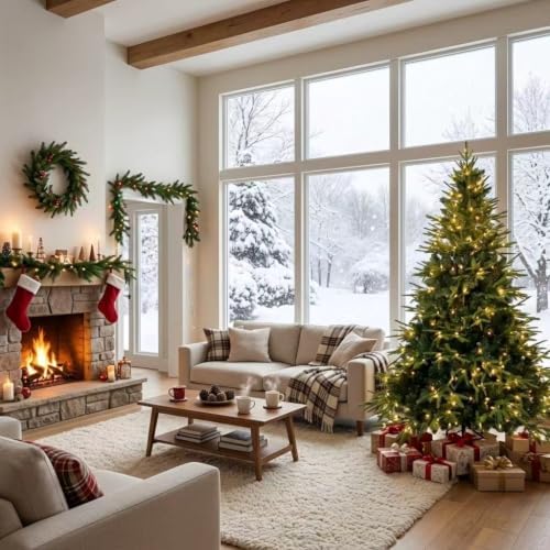 YUNKE 5FT Pre-Lit Artificial Christmas Tree with Warm Lights & Fluffy Tips