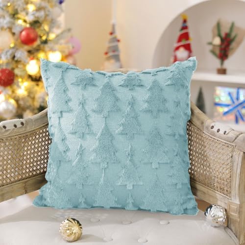 DFXSZ Christmas Tree Pillow Covers 18x18 Set of 2 Christmas Decor Blue Star