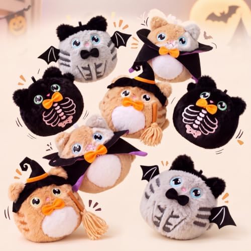 Soulchen 8 Pcs 4 Inch Halloween Stuffed Animal Plush Cat Keychain Bulk