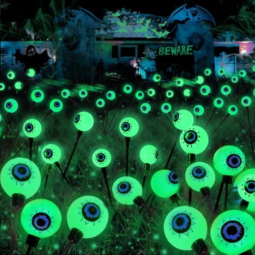 Solar Halloween Decorations Outdoor 6 Pack 36 LED Green Solar Eyeball Light