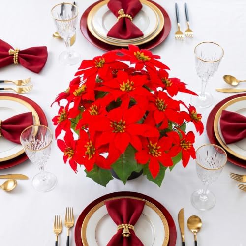 Daynight 2Pcs Artificial Poinsettias with Pots Christmas Flowers, 17.7"