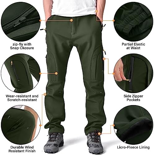 Men's hiking Snow Pants Skiing Winter Insulated Fleece lined Outdoor Water Repellent camping,walking,fishing