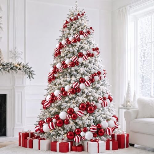 Sosation 29.5Ft Christmas Ball Ornament Garland, Red White, Glossy Matte