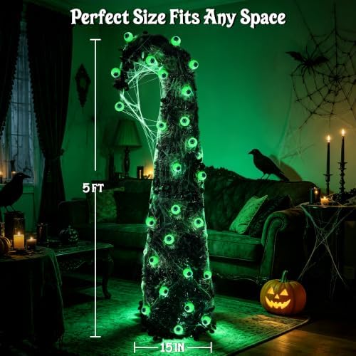 Brizled Prelit Black Halloween Tree, 5 ft Lighted Fall Tree with Lights