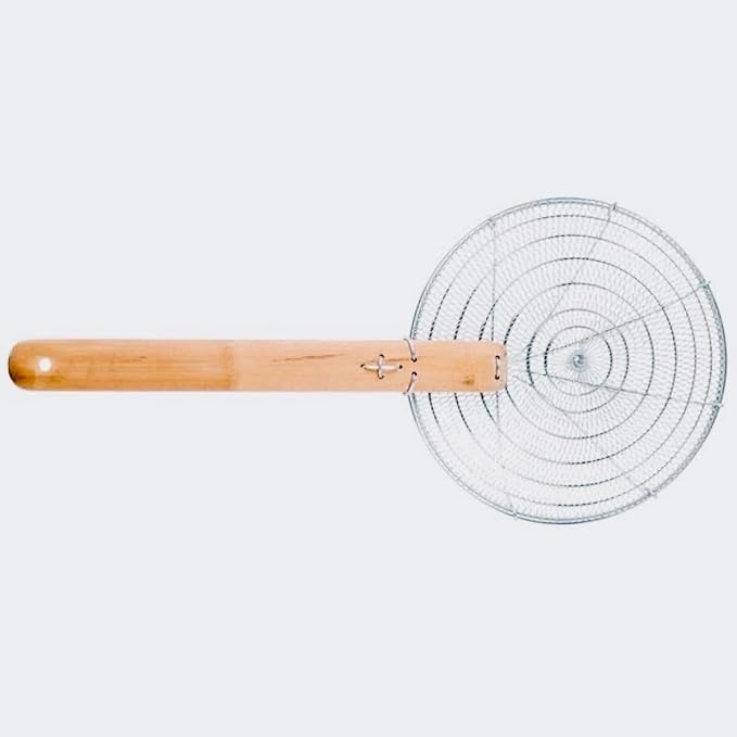 10-Inch Galvanized Steel Spider Strainer – Fine Mesh Skimmer with Natural Bamboo Handle for Cooking & Frying Ideal for Home & Professional Kitchens