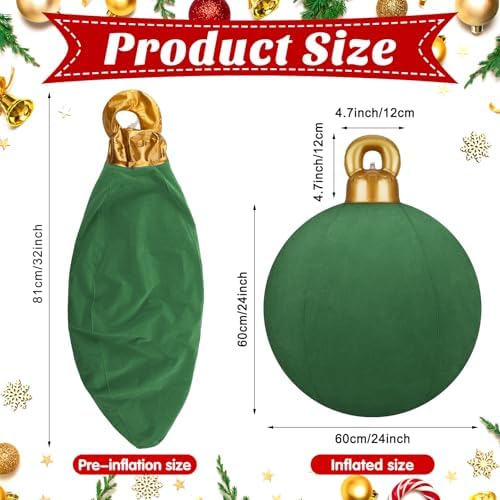Jetec 3 Pcs 32 Inch Giant Velvet Christmas Inflatable Balls Ornament Flocked Xmas PVC Inflatable Flocked Ball Ornaments for Christmas Holiday Outdoor Blow up Yard Decor(Beige, Brown, Dark Green)