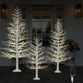 Set of 3 Lighted Birch Trees 5/6/7FT Warm White Twinkle for Xmas Decor