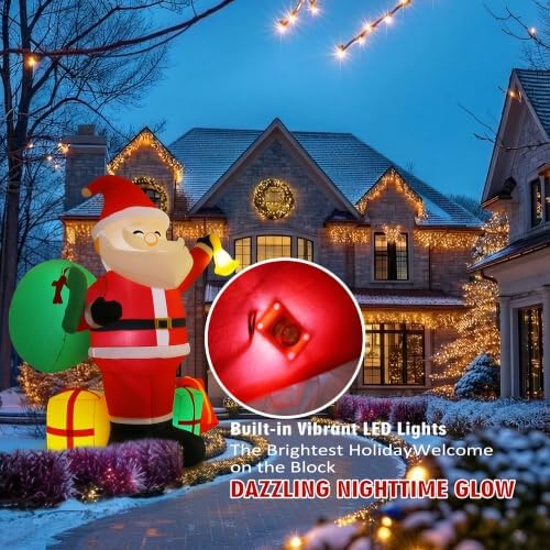 6.9FT Christmas Inflatable Santa Claus – LED Light Gift Bag Indoor Outdoor