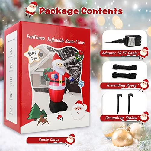 6 FT Christmas Inflatable Santa Claus Outdoor Decorations, Blow up Santa Claus with Gift Bag, Large Xmas Santa Carrying Present Sack, Outside Decor for Yard Garden Lawn Home Party, Built-in LED Lights