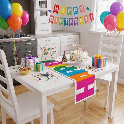 Birthday Decorations - Happy Birthday Table Runner | Happy Birthday Decorations for Home Party Kitchen Dining Table Decor - Birthday Party Favors Supplies