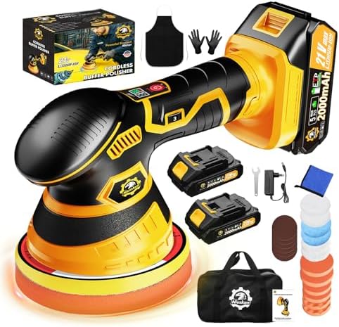 Cordless Car Buffer Polisher kit, DA Polisher with 2*21V Batteries