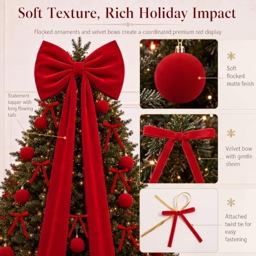 Knitgrip 49 Pcs Red Christmas Tree Decoration Set with Velvet Bow Ball