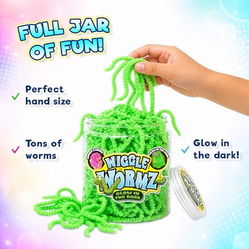JA-RU Wiggle Wormz Glow in the Dark Squishy Sensory Worms Toy Jar 5357-2A