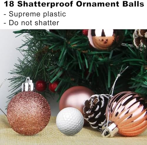 Rose Pink 2.5" Christmas Balls Christmas Tree Decoration Ornaments Shatterproof Hanging Balls for Birthday Halloween Holiday Wedding Decorations Set of 18pcs