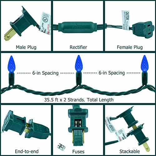 YULETIME 140 Blue C6 Christmas String Light, 2-Set 36 ft 70ct One-Piece LED