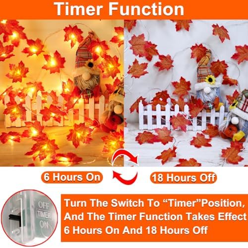 Timer - 2 Pack Fall Garland with Lights Total 20Ft 40LED Battery Operated